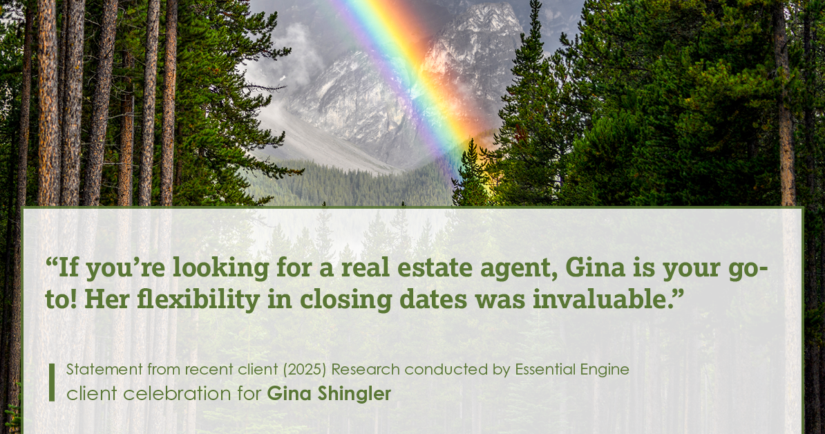 Testimonial for real estate agent Gina Shingler with Oregon & Washington Digs in Happy Valley, OR: If you're looking for a real estate agent, Gina is your go-to! Her flexibility in closing dates was invaluable.