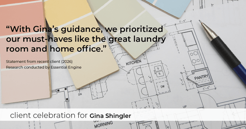 Testimonial for real estate agent Gina Shingler with Oregon & Washington Digs in Happy Valley, OR: "With Gina's guidance, we prioritized our must-haves like the great laundry room and home office."