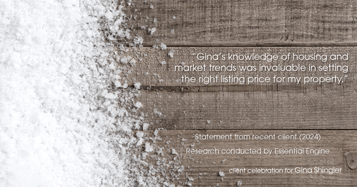 Testimonial for real estate agent Gina Shingler with ERA Freeman & Associates in Gresham, OR: "Gina's knowledge of housing and market trends was invaluable in setting the right listing price for my property."