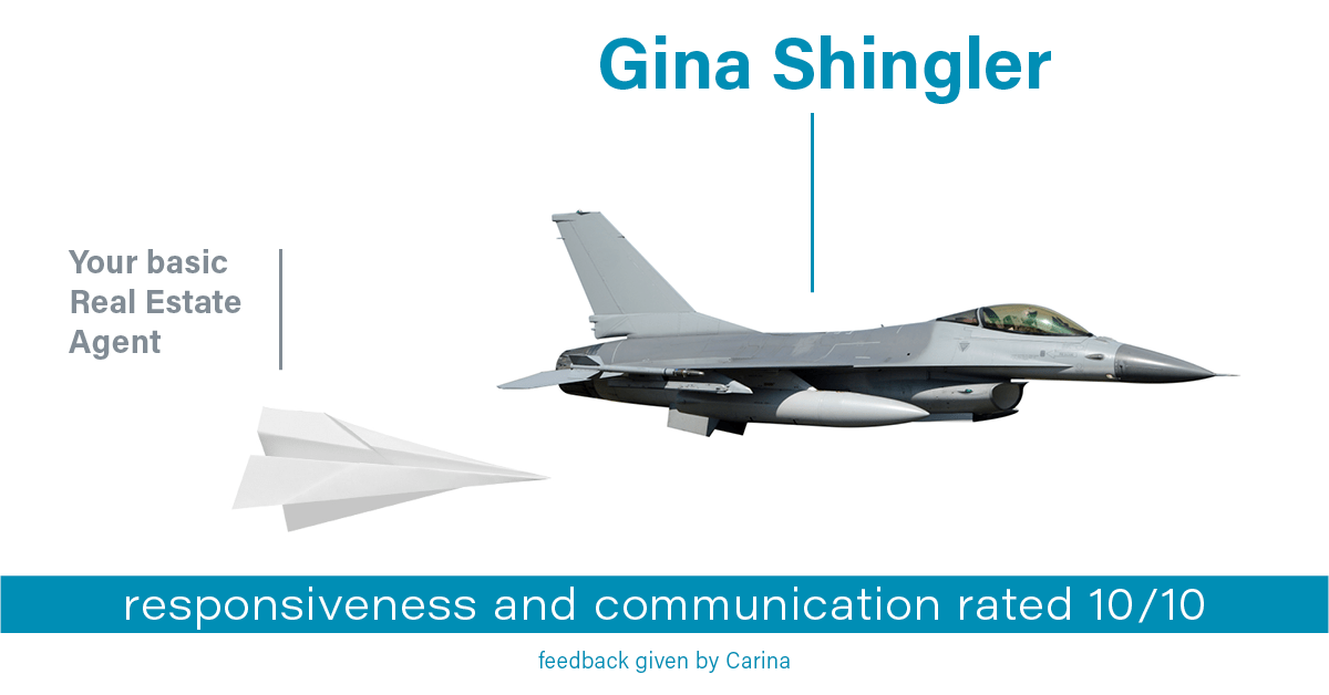 Testimonial for real estate agent Gina Shingler with ERA Freeman & Associates in Gresham, OR: Happiness Meters: Planes 10/10 (responsiveness and communication - Carina)