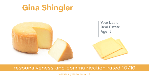 Testimonial for real estate agent Gina Shingler with ERA Freeman & Associates in Gresham, OR: Happiness Meters: Cheese 10/10 (responsiveness and communication - Kathy Hill)