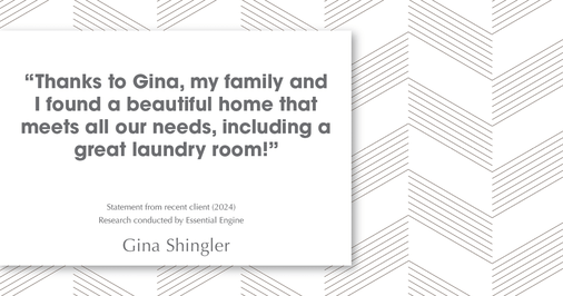 Testimonial for real estate agent Gina Shingler with Oregon & Washington Digs in Happy Valley, OR: "Thanks to Gina, my family and I found a beautiful home that meets all our needs, including a great laundry room!"