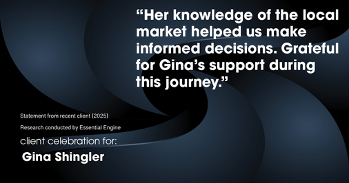 Testimonial for real estate agent Gina Shingler with Oregon & Washington Digs in Happy Valley, OR: "Her knowledge of the local market helped us make informed decisions. Grateful for Gina's support during this journey."