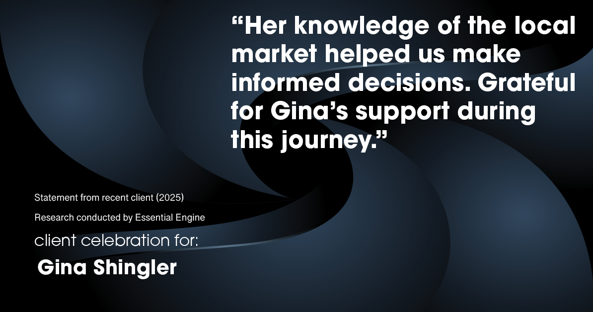 Testimonial for real estate agent Gina Shingler with Oregon & Washington Digs in Happy Valley, OR: "Her knowledge of the local market helped us make informed decisions. Grateful for Gina's support during this journey."