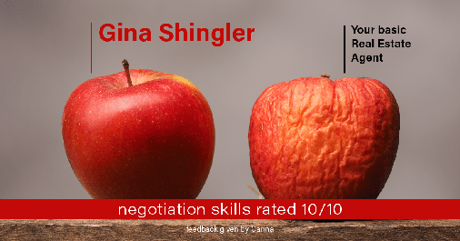 Testimonial for real estate agent Gina Shingler with ERA Freeman & Associates in Gresham, OR: Happiness Meters: Apples 10/10 (negotiation skills - Carina)