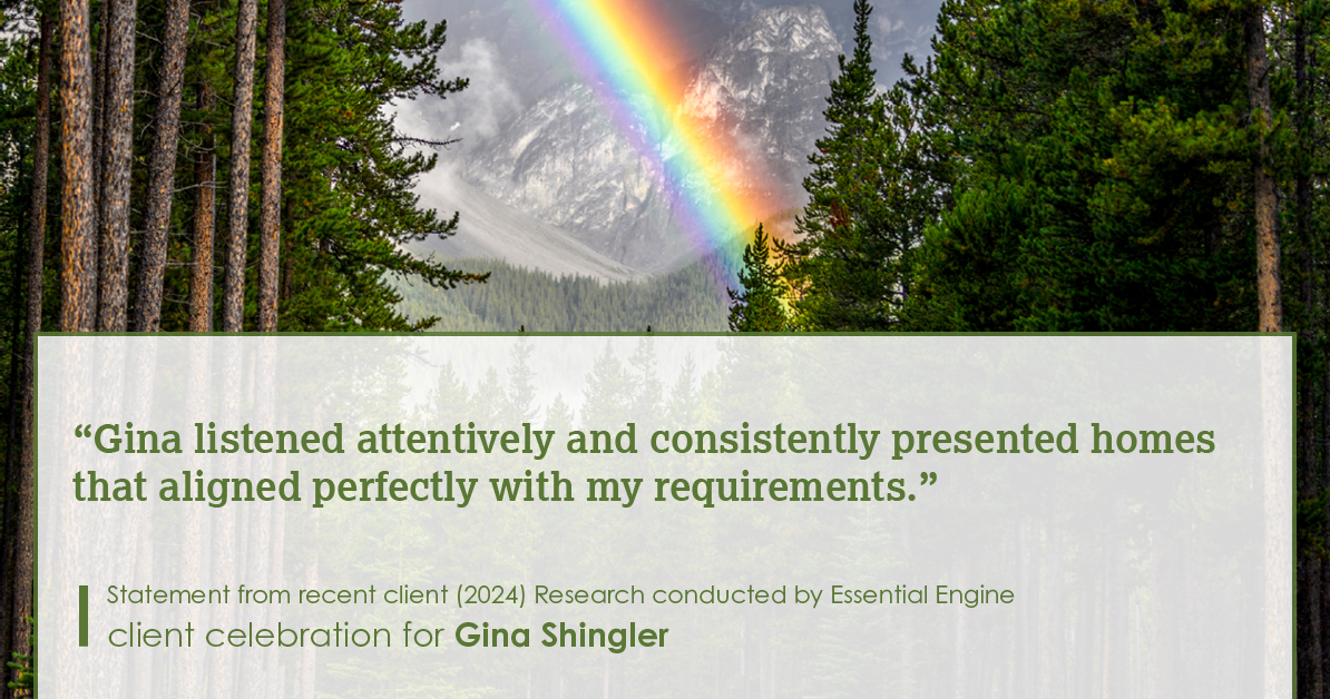 Testimonial for real estate agent Gina Shingler with ERA Freeman & Associates in Gresham, OR: "Gina listened attentively and consistently presented homes that aligned perfectly with my requirements."