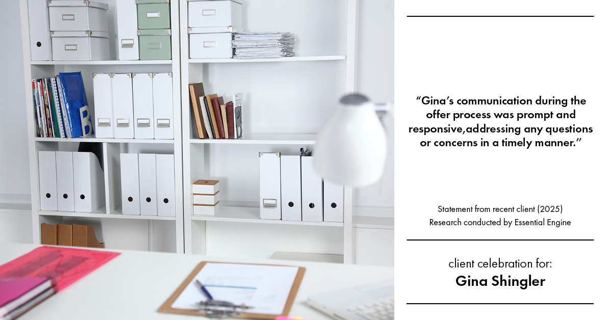 Testimonial for real estate agent Gina Shingler with Oregon & Washington Digs in Happy Valley, OR: "Gina's communication during the offer process was prompt and responsive, addressing any questions or concerns in a timely manner."