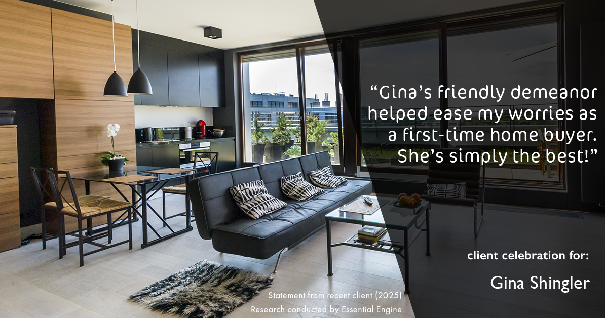 Testimonial for real estate agent Gina Shingler with Oregon & Washington Digs in Happy Valley, OR: "Gina's friendly demeanor helped ease my worries as a first-time home buyer. She's simply the best!"