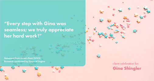 Testimonial for real estate agent Gina Shingler with Oregon & Washington Digs in Happy Valley, OR: "Every step with Gina was seamless; we truly appreciate her hard work!"