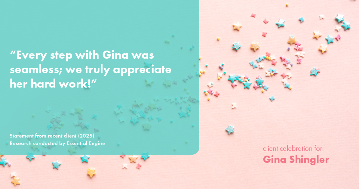 Testimonial for real estate agent Gina Shingler with Oregon & Washington Digs in Happy Valley, OR: "Every step with Gina was seamless; we truly appreciate her hard work!"
