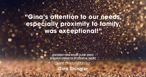 Testimonial for real estate agent Gina Shingler with Oregon & Washington Digs in Happy Valley, OR: "Gina's attention to our needs, especially proximity to family, was exceptional!"