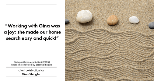 Testimonial for real estate agent Gina Shingler with Oregon & Washington Digs in Happy Valley, OR: "Working with Gina was a joy; she made our home search easy and quick!"