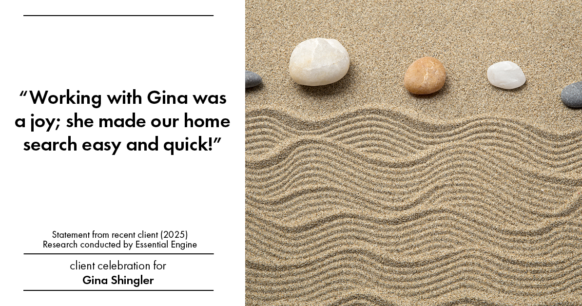 Testimonial for real estate agent Gina Shingler with Oregon & Washington Digs in Happy Valley, OR: "Working with Gina was a joy; she made our home search easy and quick!"