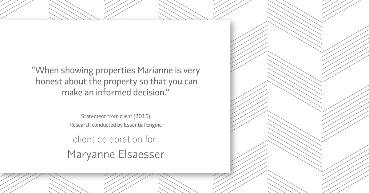 Testimonial for real estate agent Maryanne Elsaesser in Ridgewood, NJ: "When showing properties Marianne is very honest about the property so that you can make an informed decision."