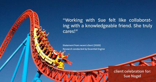 Testimonial for real estate agent Sue Nagel with LW Reedy Real Estate in Elmhurst, IL: "Working with Sue felt like collaborating with a knowledgeable friend. She truly cares!"