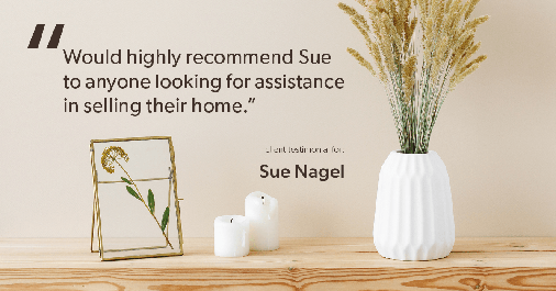 Testimonial for real estate agent Sue Nagel with LW Reedy Real Estate in Elmhurst, IL: "Would highly recommend Sue to anyone looking for assistance in selling their home."