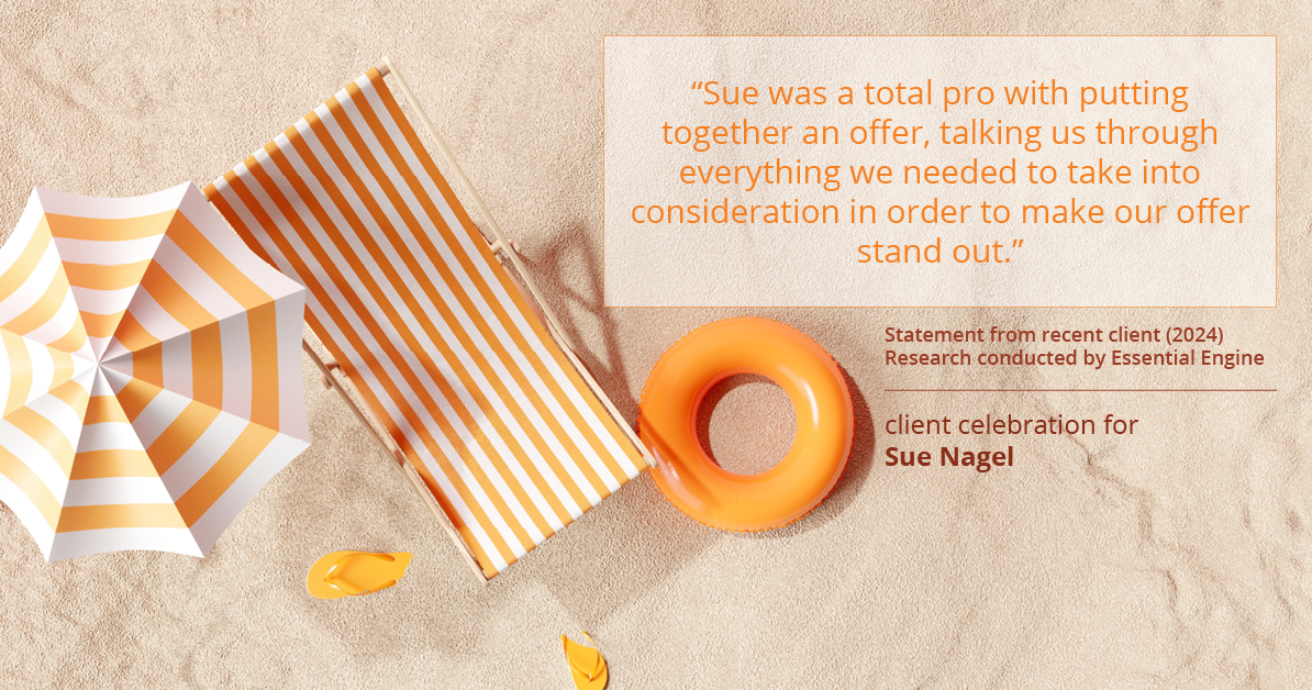 Testimonial for real estate agent Sue Nagel with LW Reedy Real Estate in Elmhurst, IL: "Sue was a total pro with putting together an offer, talking us through everything we needed to take into consideration in order to make our offer stand out."