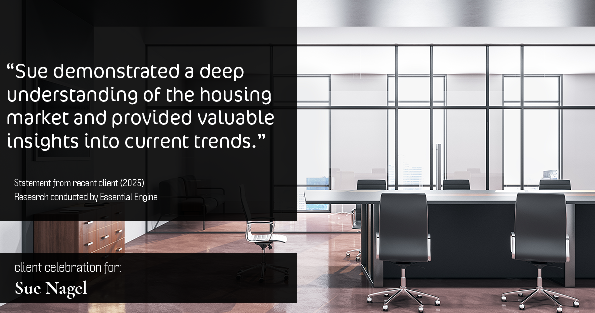 Testimonial for real estate agent Sue Nagel with LW Reedy Real Estate in Elmhurst, IL: "Sue demonstrated a deep understanding of the housing market and provided valuable insights into current trends."