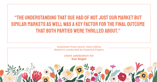 Testimonial for real estate agent Sue Nagel with LW Reedy Real Estate in Elmhurst, IL: "The understanding that Sue had of not just our market but similar markets as well was a key factor for the final outcome that both parties were thrilled about."