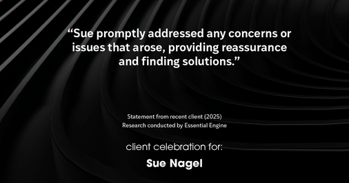 Testimonial for real estate agent Sue Nagel with LW Reedy Real Estate in Elmhurst, IL: "Sue promptly addressed any concerns or issues that arose, providing reassurance and finding solutions."