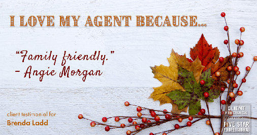 Testimonial for real estate agent Brenda Ladd with Coldwell Banker Realty-Gunndaker in St Louis, MO: Love My Agent: "Family friendly." - Angie Morgan