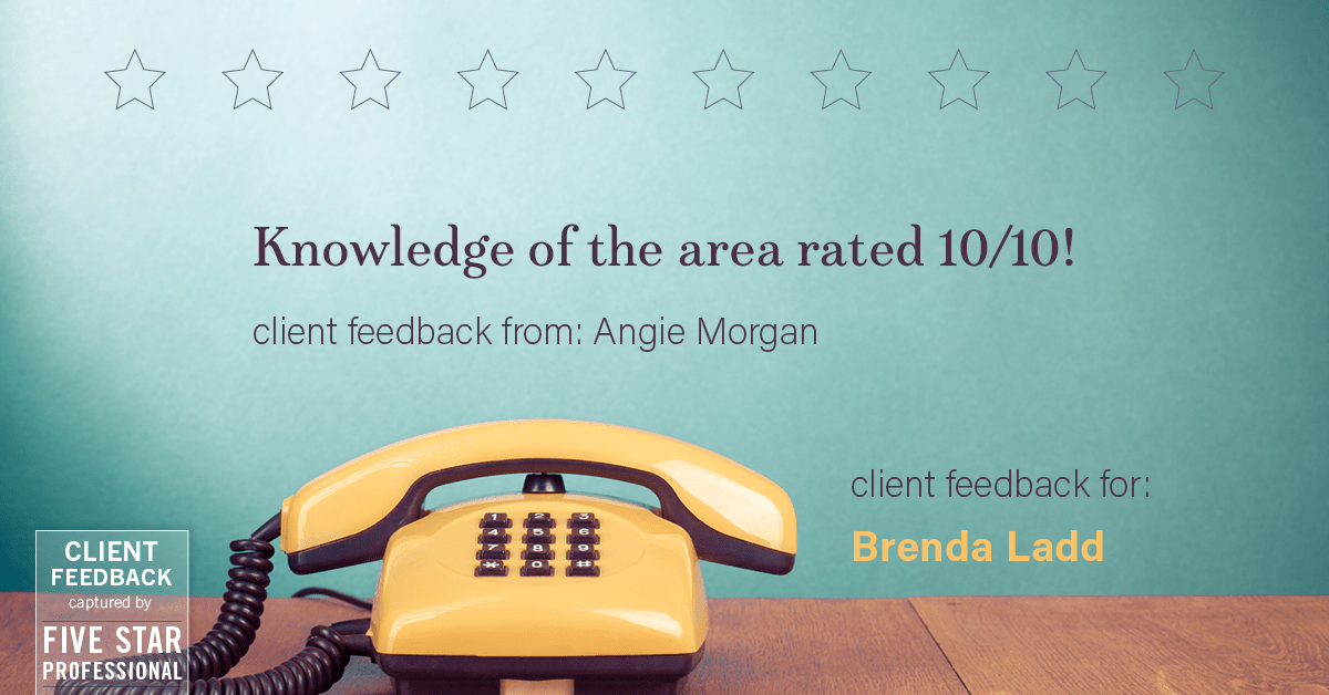 Testimonial for real estate agent Brenda Ladd with Coldwell Banker Realty-Gunndaker in St Louis, MO: Happiness Meters: Phones (knowledge of the area - Angie Morgan)