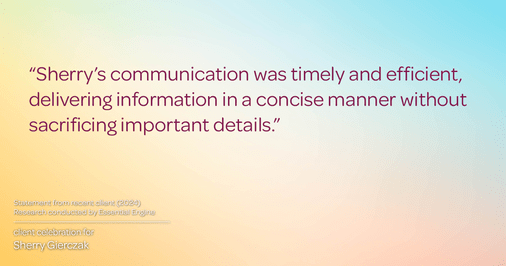 Testimonial for real estate agent Sherry Gierczak with Lannon Stone Realty in , : "Sherry's communication was timely and efficient, delivering information in a concise manner without sacrificing important details."