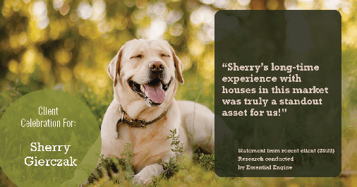 Testimonial for real estate agent Sherry Gierczak with Lannon Stone Realty in Hales Corners, WI: "Sherry's long-time experience with houses in this market was truly a standout asset for us!"