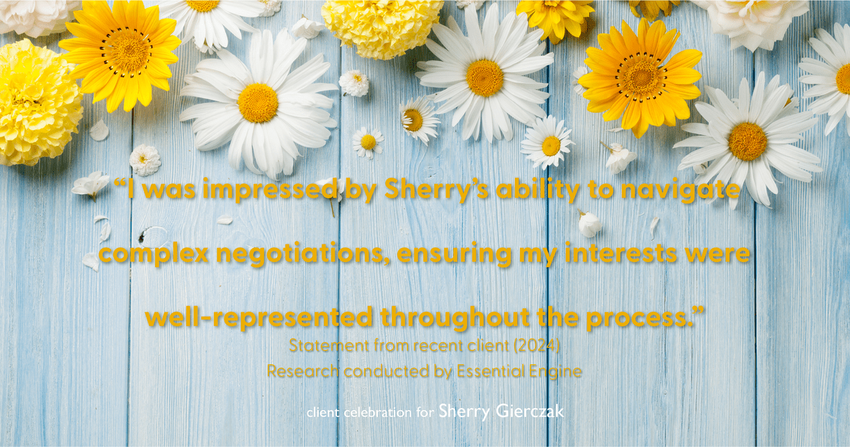 Testimonial for real estate agent Sherry Gierczak with Lannon Stone Realty in , : "I was impressed by Sherry's ability to navigate complex negotiations, ensuring my interests were well-represented throughout the process."