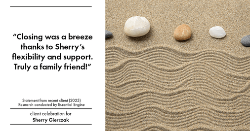 Testimonial for real estate agent Sherry Gierczak with Lannon Stone Realty in , : "Closing was a breeze thanks to Sherry's flexibility and support. Truly a family friend!"