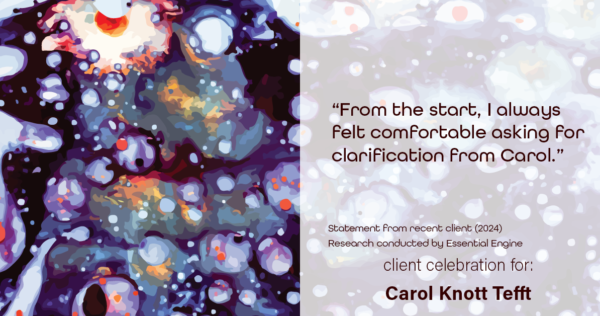 Testimonial for real estate agent Carol Knott Tefft with RE/MAX Integrity in Tomball, TX: "From the start, I always felt comfortable asking for clarification from Carol."