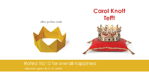 Testimonial for real estate agent Carol Knott Tefft in Tomball, TX: Happiness Meters: Crown 10/10 (overall happiness - G. M. Smith)