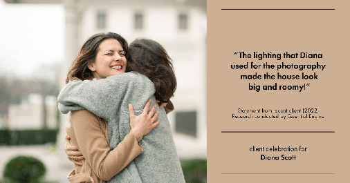Testimonial for real estate agent Diana Scott in San Antonio, TX: "The lighting that Diana used for the photography made the house look big and roomy!"