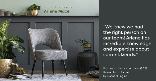 Testimonial for real estate agent Arlene Maze with Dochen Realtors in Austin, TX: "We knew we had the right person on our team! Arlene has incredible knowledge and expertise about current trends."