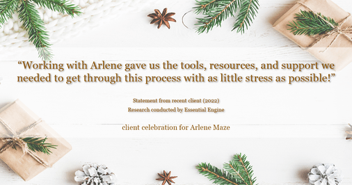 Testimonial for real estate agent Arlene Maze with Dochen Realtors in Austin, TX: "Working with Arlene gave us the tools, resources, and support we needed to get through this process with as little stress as possible!"