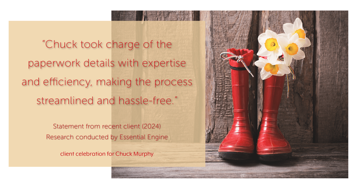 Testimonial for mortgage professional Chuck Murphy with Caltex Funding LP in Bedford, TX: "Chuck took charge of the paperwork details with expertise and efficiency, making the process streamlined and hassle-free."