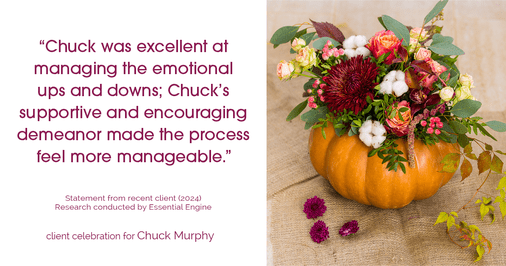 Testimonial for mortgage professional Chuck Murphy with Caltex Funding LP in Bedford, TX: "Chuck was excellent at managing the emotional ups and downs; Chuck's supportive and encouraging demeanor made the process feel more manageable."