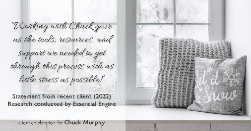 Testimonial for mortgage professional Chuck Murphy in Bedford, TX: "Working with Chuck gave us the tools, resources, and support we needed to get through this process with as little stress as possible!"