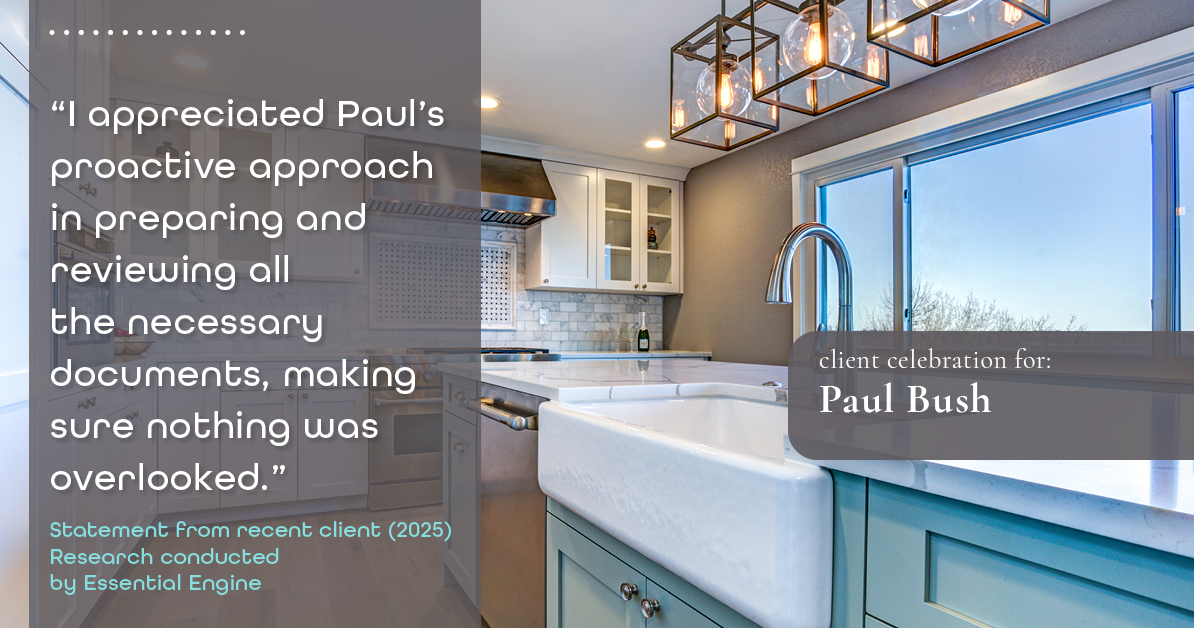 Testimonial for real estate agent Paul Bush with Keller Williams Realty in Plano, TX: "I appreciated Paul's proactive approach in preparing and reviewing all the necessary documents, making sure nothing was overlooked."