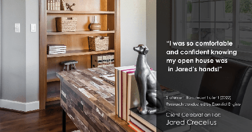 Testimonial for real estate agent Jared Crecelius in Cedar Park, TX: "I was so comfortable and confident knowing my open house was in Jared's hands!"