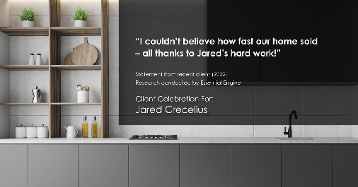 Testimonial for real estate agent Jared Crecelius in Cedar Park, TX: "I couldn't believe how fast our home sold – all thanks to Jared's hard work!"