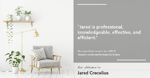 Testimonial for real estate agent Jared Crecelius in Cedar Park, TX: "Jared is professional, knowledgeable, effective, and efficient."