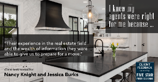 Testimonial for real estate agent Nancy and Jessica Knight in Georgetown, TX: Right Agents: "Their experience in the real estate field and the wealth of information they were able to give us to prepare for a move."