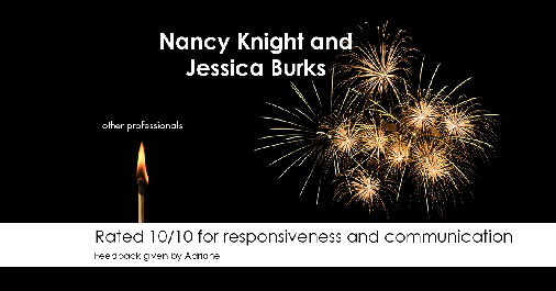 Testimonial for real estate agent Nancy and Jessica Knight in Georgetown, TX: Happiness Meters: Fireworks (responsiveness and communication - Adriane)