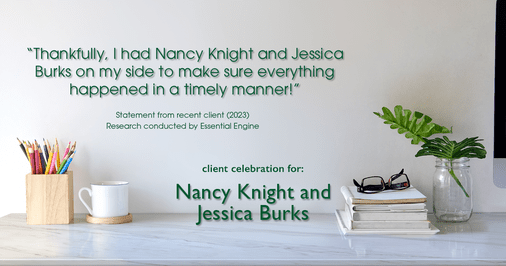 Testimonial for real estate agent Nancy and Jessica Knight in Georgetown, TX: "Thankfully, I had Nancy Knight and Jessica Burks on my side to make sure everything happened in a timely manner!"