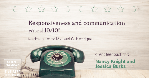 Testimonial for real estate agent Nancy and Jessica Knight in Georgetown, TX: Happiness Meters: Phones 10/10 (responsiveness and communication - Michael G. Henriquez)