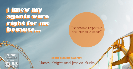 Testimonial for real estate agent Nancy and Jessica Knight in Georgetown, TX: Right Agents: "Personable, responsive and listened to needs."