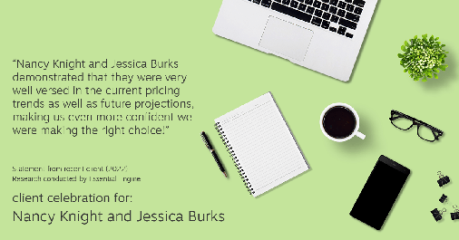Testimonial for real estate agent Nancy and Jessica Knight in Georgetown, TX: "Nancy Knight and Jessica Burks demonstrated that they were very well versed in the current pricing trends as well as future projections, making us even more confident we were making the right choice!"