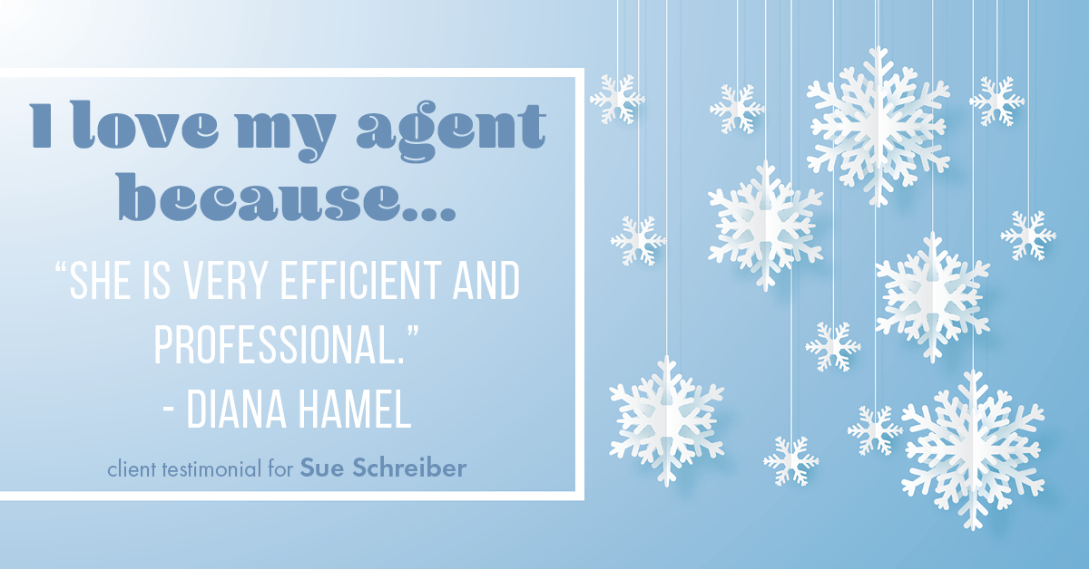Testimonial for real estate agent Sue Schreiber in , : Love My Agent: "She is very efficient and professional." - Diana Hamel