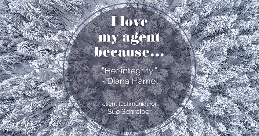 Testimonial for real estate agent Sue Schreiber in Lee's Summit, MO: Love My Agent: "Her integrity." - Diana Hamel